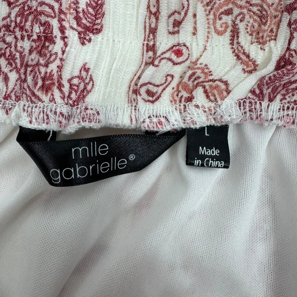 Mlle Gabrielle Red White Paisley Bandana Button Front Ruffle Midi Skirt Size L - Picture 4 of 12